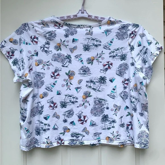 OLD NAVY Womens Size 3X Short Sleeve Top Blouse Shirt Beach Sailing Boat Print - Picture 2 of 10